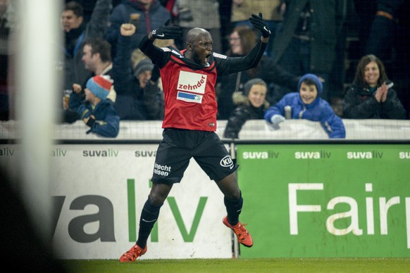 12.12.2015; Aarau; Fussball Schweizer Cup - FC Aarau - FC Luzern; 
Igor Nganga (Aarau) jubelt nach dem Tor zum 1:0 
(Andy Mueller/freshfocus)