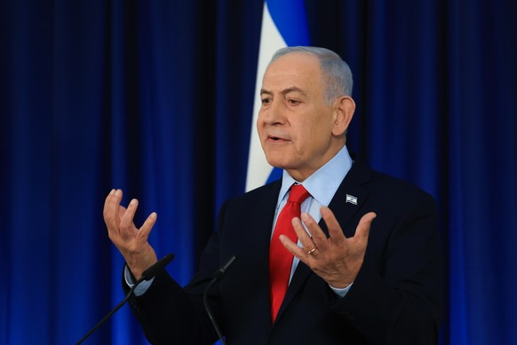 epa12834132 Israeli Prime Minister Benjamin Netanyahu speaks during a press conference in Jerusalem, 19 March 2026, amid the US-Israel conflict with Iran. EPA/RONEN ZVULUN / POOL