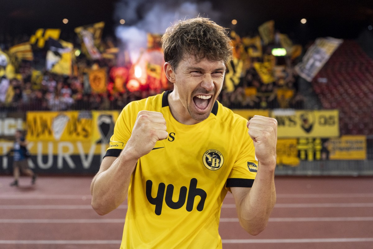 Christian Fassnacht (YB) jubelt nach dem Spiel der Fussball Super League zwischen dem FC Zuerich (FCZ) und dem BSC Young Boys (YB) am Dienstag, 1. September 2026 im Stadion Letzigrund in Zuerich. (KEY ...