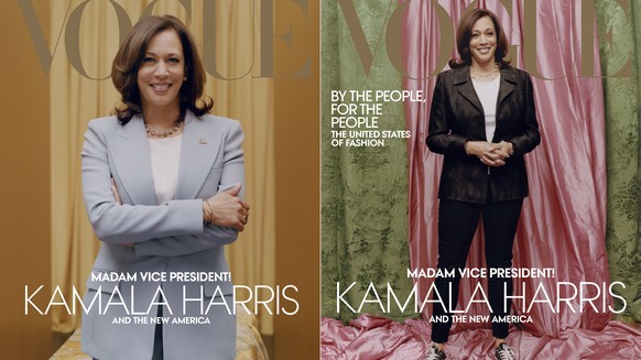 This combination of photos released by Vogue shows images of Vice President-elect Kamala Harris on the cover of their February digital and print issues. Vogue&#039;s February 2021 issue is available o ...