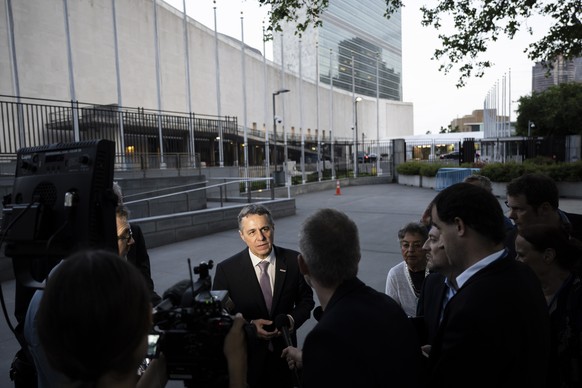 epa10003179 Ignazio Cassis, President of the Swiss Confederation and Minister of Foreign Affairs, speaks during a press briefing about Switzerland&#039;s candidacy to the Security Council for the peri ...