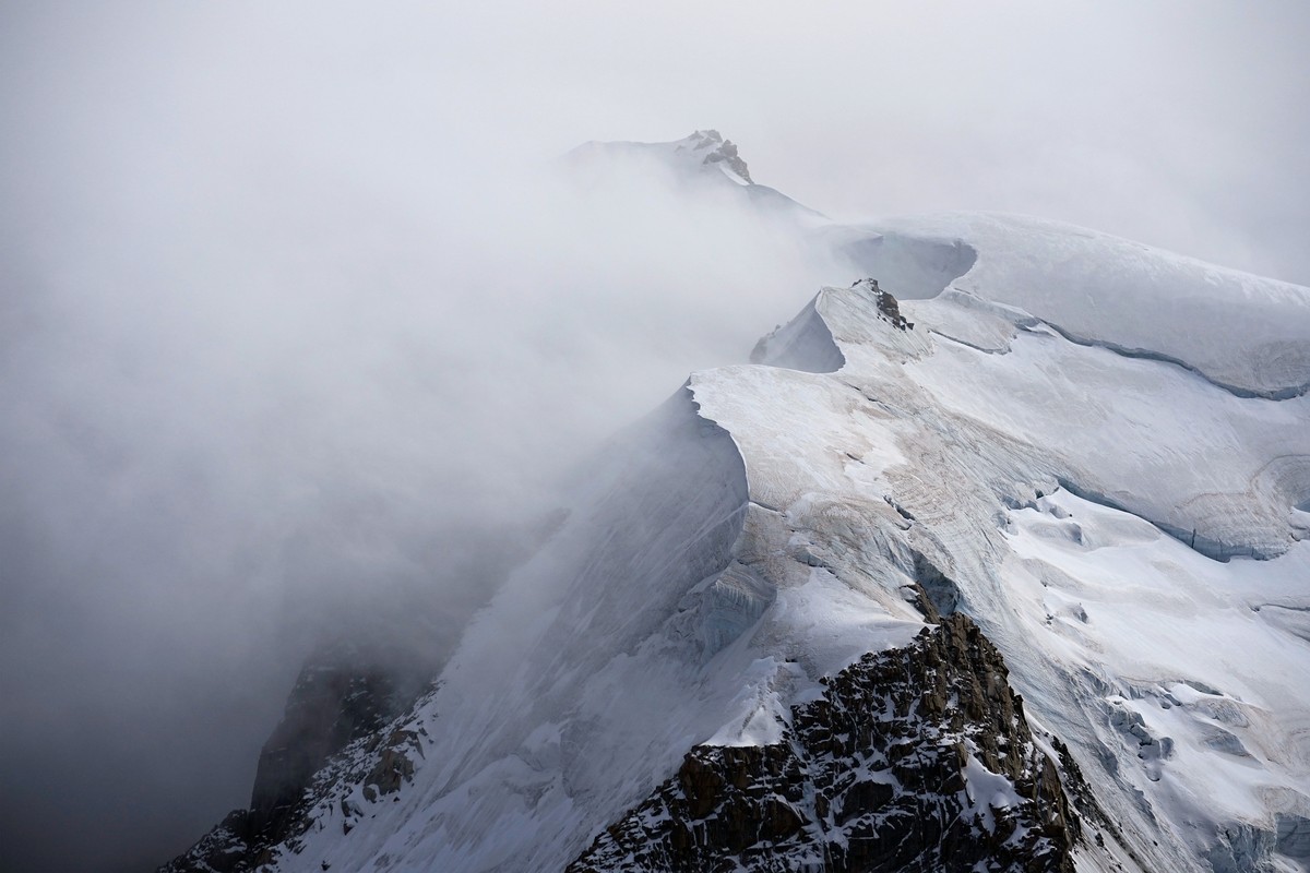 The Mont-Blanc massif mountains are seen from the Aiguille du Midi in Chamonix, France, Saturday, Sept. 5, 2026. (AP Photo/Laurent Cipriani)
France Mont Blanc Climate Change