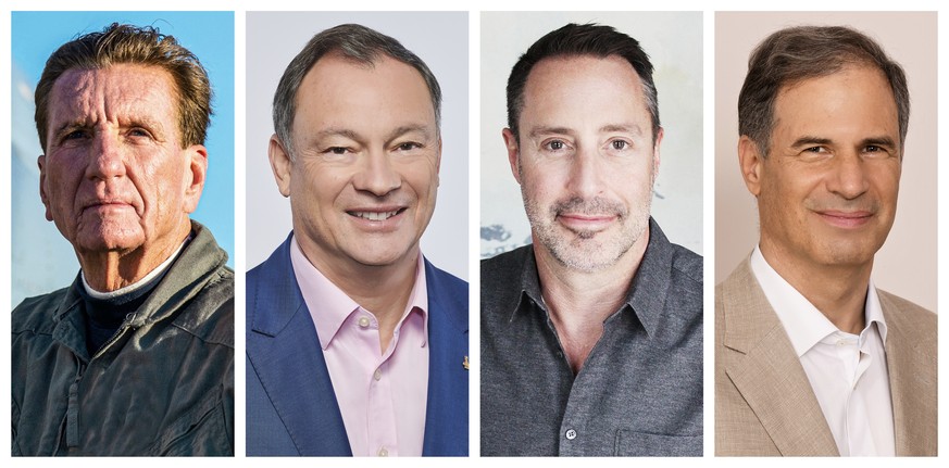 This combination of photos provided by Axiom Space in January 2021 shows, from left, Larry Connor, Michael Lopez-Alegria, Mark Pathy and Eytan Stibbe. On Tuesday, Jan. 26, 2021, Axiom announced they w ...