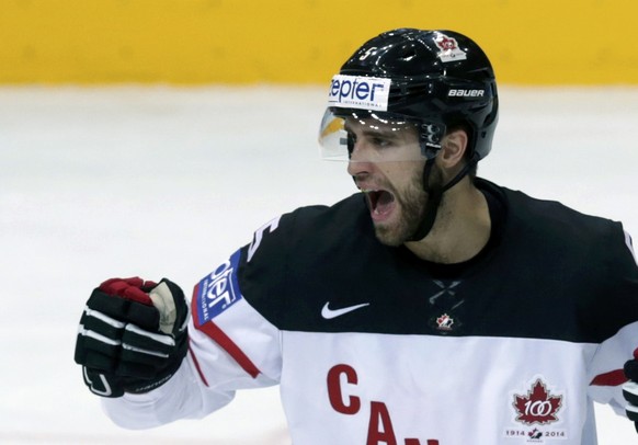 Canada's Aaron Ekblad celebrates his goal against Switzerland during their Ice Hockey World Championship game at the O2 arena in Prague, Czech Republic May 10, 2015. REUTERS/David W Cerny