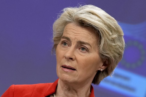 European Commission President Ursula von der Leyen speaks during a media conference at EU headquarters in Brussels, Monday, December 12, 2022. (AP Photo/Virginia Mayo)