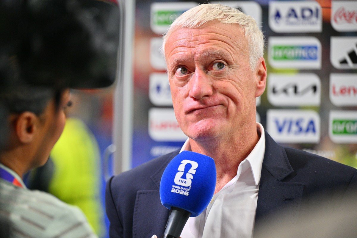 epa13111842 France's head coach Didier Deschamps is interviewed after losing the FIFA World Cup 2026 semifinals match France against Spain, in Dallas, USA, 14 July 2026. EPA/SAM WASSON
