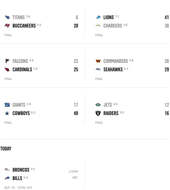 Resultate NFL Week 10