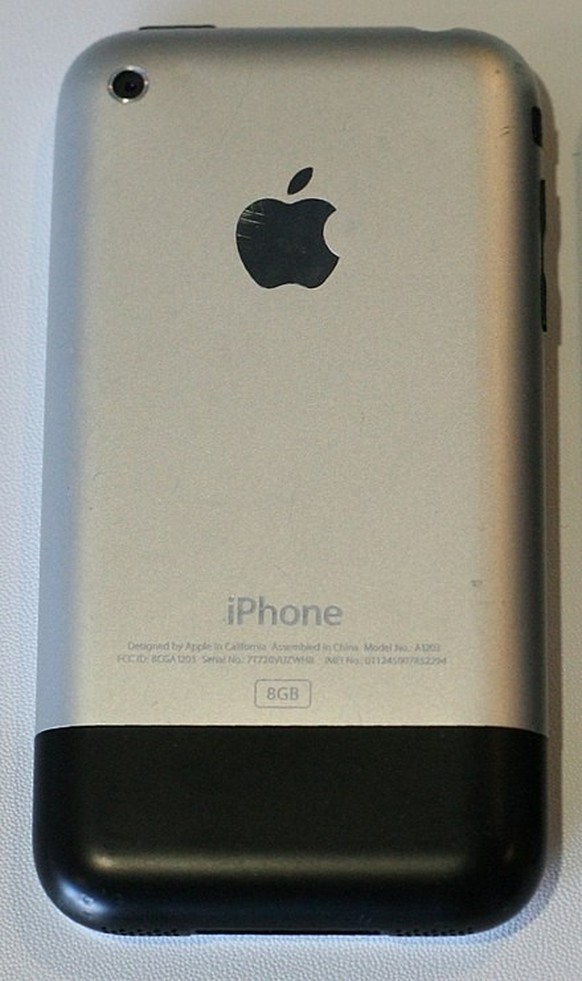 Aluminum back of the first generation iPhone with a camera that has a resolution of 2 megapixels.