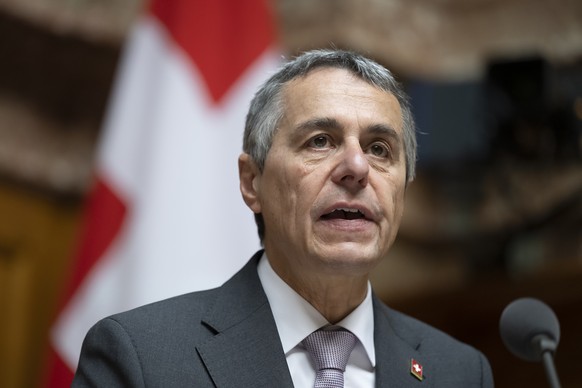 Bundespraesident Ignazio Cassis spricht waehrend der Herbstsession der Eidgenoessischen Raete, am Mittwoch, 28. September 2022 im Nationalrat in Bern. (KEYSTONE/Anthony Anex)