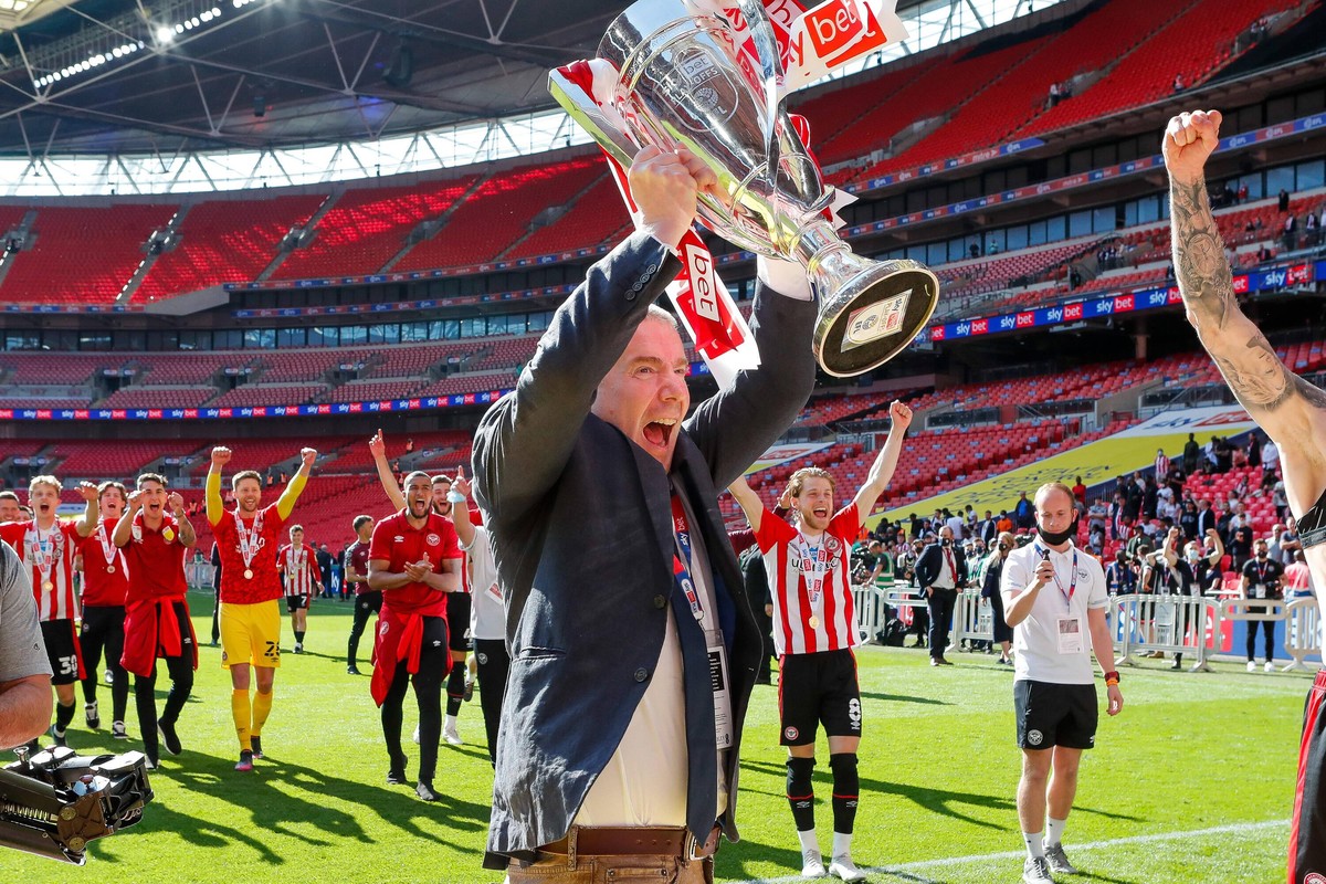 Brentford v Swansea City Sky Bet Championship Brentford s owner Matthew Benham celebrates after the Sky Bet Championship Play-Off Final between Brentford and Swansea City at Wembley Stadium, London PU ...