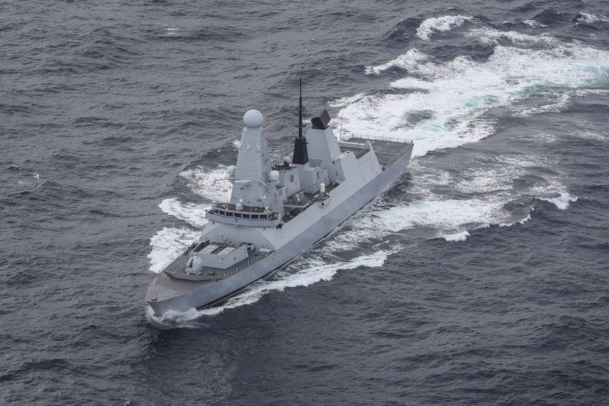 In this photo provided by the Ministry of Defence on Saturday, Dec. 16, 2023, a view of the HMS Diamond off the coast of Scotland, Oct. 4, 2020. A Royal Navy warship has shot down a suspected attack d ...