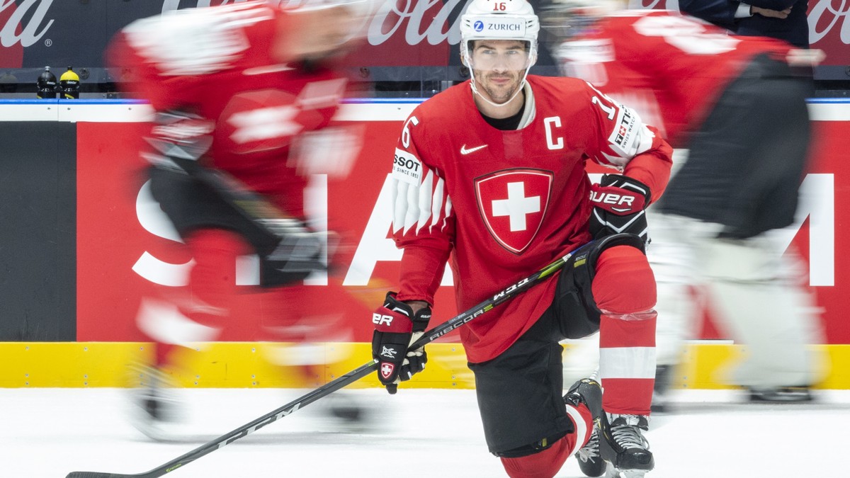 epa07562230 Switzerland's Raphael Diaz before the IIHF 2019 World Ice Hockey Championships group B match between Switzerland and Italy at the Ondrej Nepela Arena in Bratislava, Slovakia, 11 May 2 ...