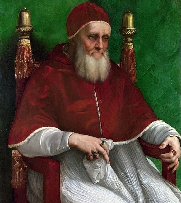 Bildnis von Papst Julius II., gemalt von Raffael, in der National Gallery in London.