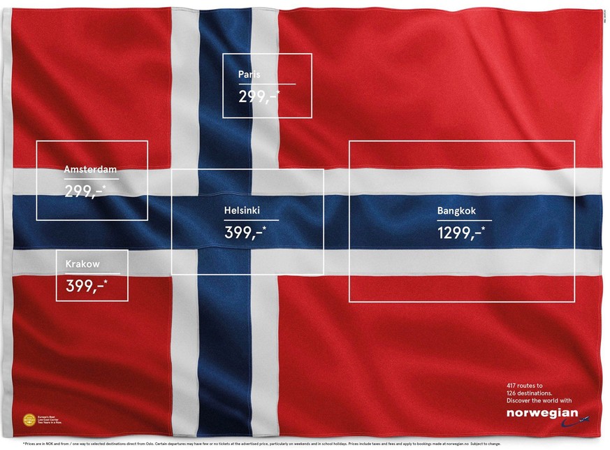 Das Original: Ein Werbeinserat der Norwegian Air Lines von 2015.