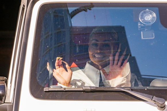 Blac Chyna waves as she leaves Los Angeles Superior Court in Los Angeles, Friday, April 29, 2022. A judge on Friday threw out part of the case against Kim Kardashian in former reality TV star Blac Chy ...