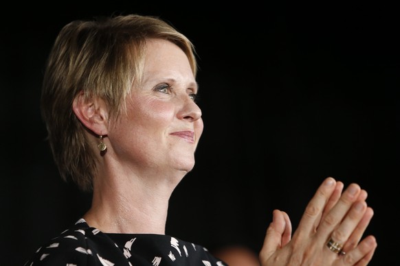Gubernatorial candidate Cynthia Nixon delivers her concession speech at the Working Families Party primary night party, Thursday, Sept. 13, 2018, in New York. (AP Photo/Jason DeCrow)