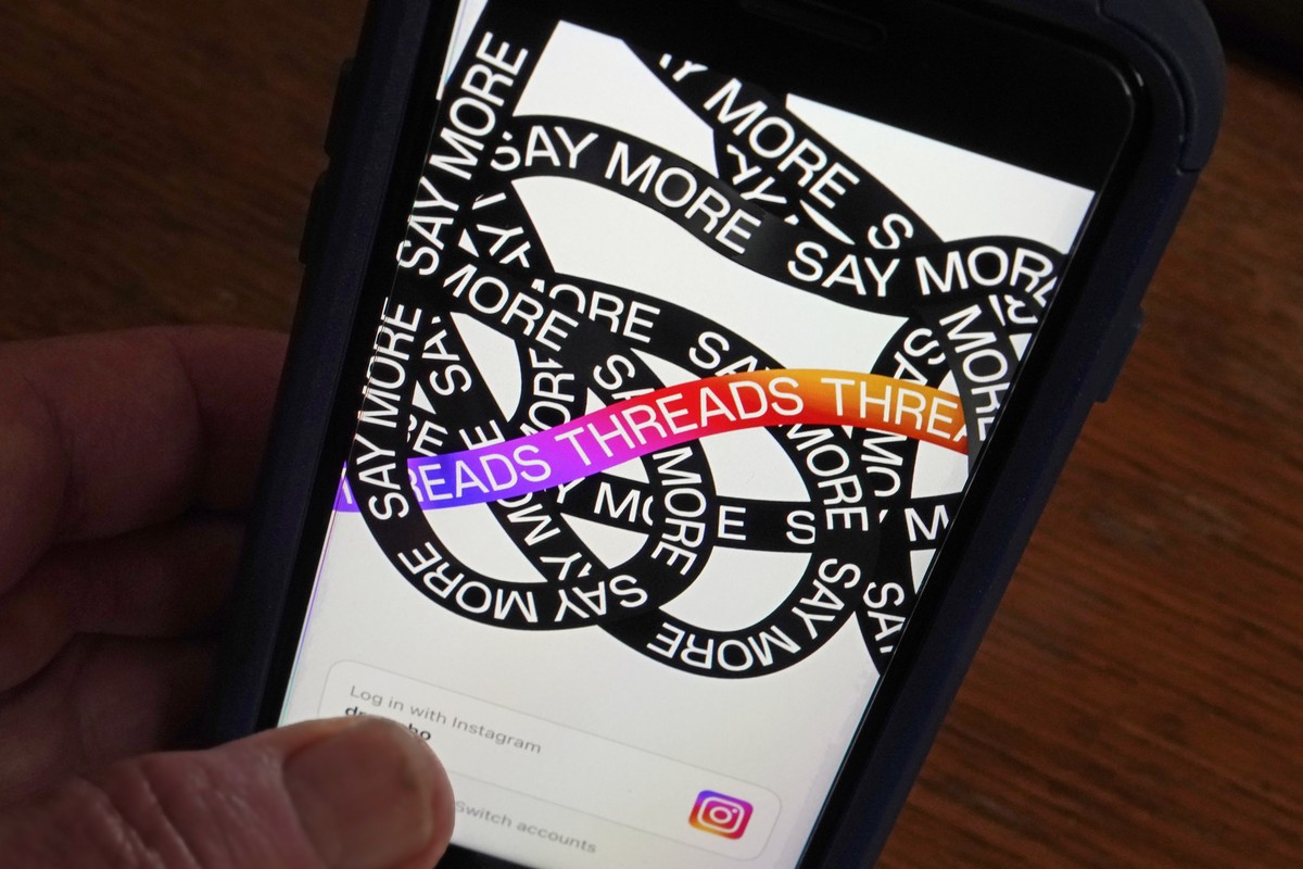 FILE - This photo, taken in New York, Thursday, July 6, 2023, shows Meta's new app Threads. As of Aug. 7, the number of people who used Threads daily hovered around 10 million on Android phones,  ...