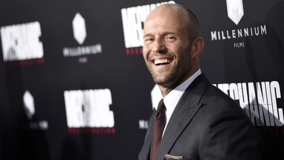 Jason Statham, a cast member in &quot;Mechanic: Resurrection,&quot; poses at the premiere of the film at the Arclight Hollywood on Monday, Aug. 22, 2016, in Los Angeles. (Photo by Chris Pizzello/Invis ...