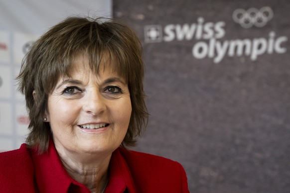Die Praesidentin von Swiss Olympic, Ruth Metzler-Arnold, spricht an einer Medienkonferenz am Dienstag, am 8. April 2025, im Haus des Sports in Ittigen. Sie gibt dabei Einblick in ihre ersten Eindrueck ...