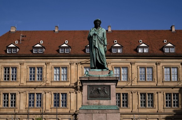 Schiller-Denkmal für Friedrich Schiller, Schillerplatz, Altstadt, Stuttgart, Baden-Württemberg, Deutschland, Europa *** Schiller Monument for Friedrich Schiller, Schillerplatz, Old Town, Stuttgart, Ba ...