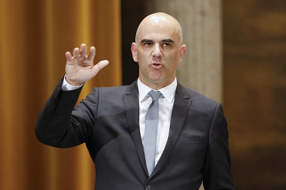 Swiss Federal President Alain Berset speaks to students at the University of Fribourg, during German President Frank-Walter Steinmeier&#039;s (not pictured) two days state visit to Switzerland in Frib ...