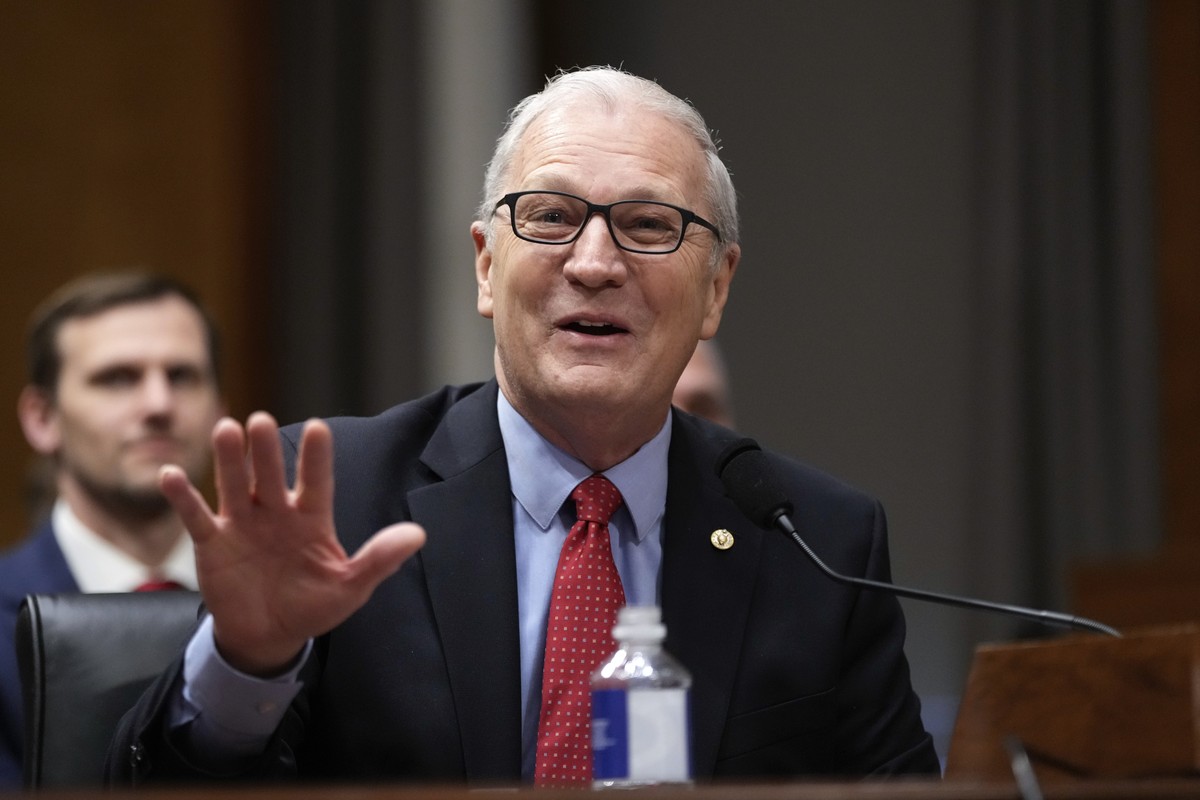 FILE - Sen. Kevin Cramer, R-N.D., introduces South Dakota Gov. Kristi Noem, President-elect Donald Trump's nominee to be Secretary of Homeland Security, appearing before the Senate Homeland Secur ...