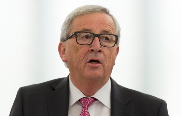 epa05889412 Jean-Claude Juncker, President of the European Commission, addresses the European Parliament in Strasbourg, France, 05 April 2017. The parliament is holding a key debate on Brexit negotiat ...