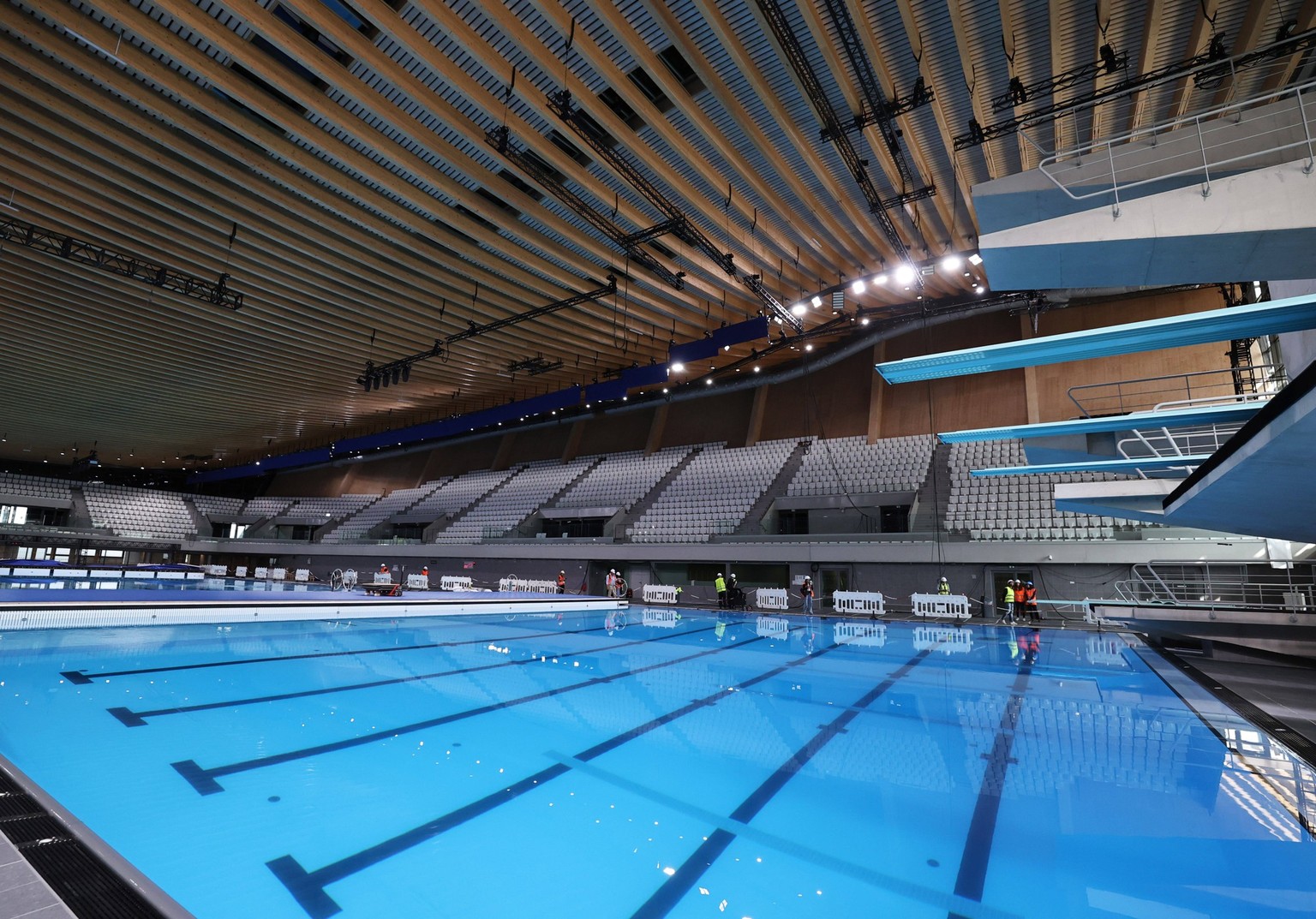 240605 -- SAINT DENIS, June 5, 2024 -- Photo taken on June 5, 2024 shows the interior view of the Olympic Aquatic Center in Saint Denis, near Paris, France. SPFRANCE-SAINT DENIS-OLYMPICS-AQUATIC CENTE ...