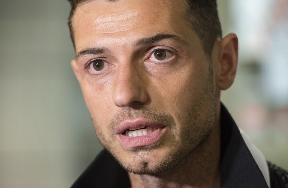 Montreal Impact&#039;s Blerim Dzemaili speaks with reporters upon arriving at the Montreal Trudeau Airport, Tuesday, May 9, 2017 in Montreal. The 31-year-old Swiss international midfielder joined the  ...