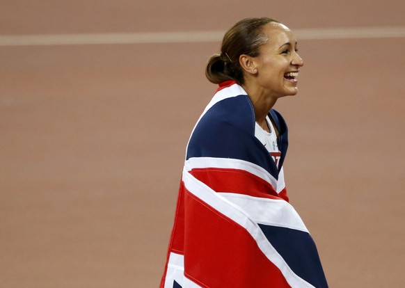 Jessica Ennis-Hill celebrates after winning the 800 metres heats of the women&#039;s heptathlon during the 15th IAAF World Championships at the National Stadium in Beijing, China August 23, 2015. REUT ...