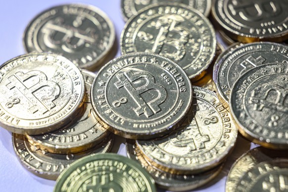 epa12891655 Bitcoin logos are seen during the Blockchain Forum 2026 in Moscow, Russia, 15 April 2026 The Blockchain Forum is the largest crypto forum and exhibition on Web3, mining, cryptocurrency, an ...