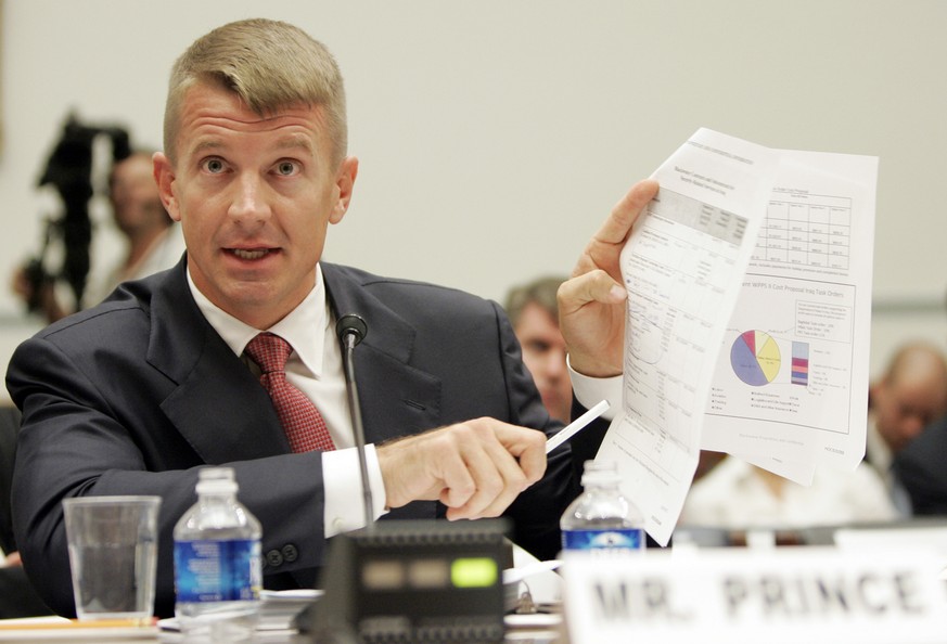 Blackwater USA founder Erik Prince testifies on Capitol Hill in Washington, Tuesday, Oct. 2, 2007, before the House Oversight Committee hearing examining the mission and performance of the private mil ...