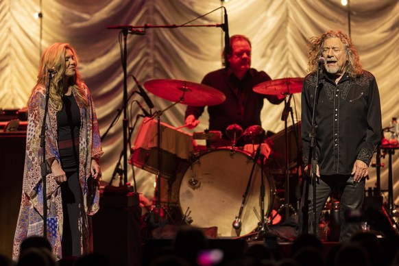 British singer Robert Plant, right, and American singer Alison Krauss, left, performs on the Auditorium Stravinski stage during the 56th Montreux Jazz Festival (MJF), in Montreux, Switzerland, Wednesd ...