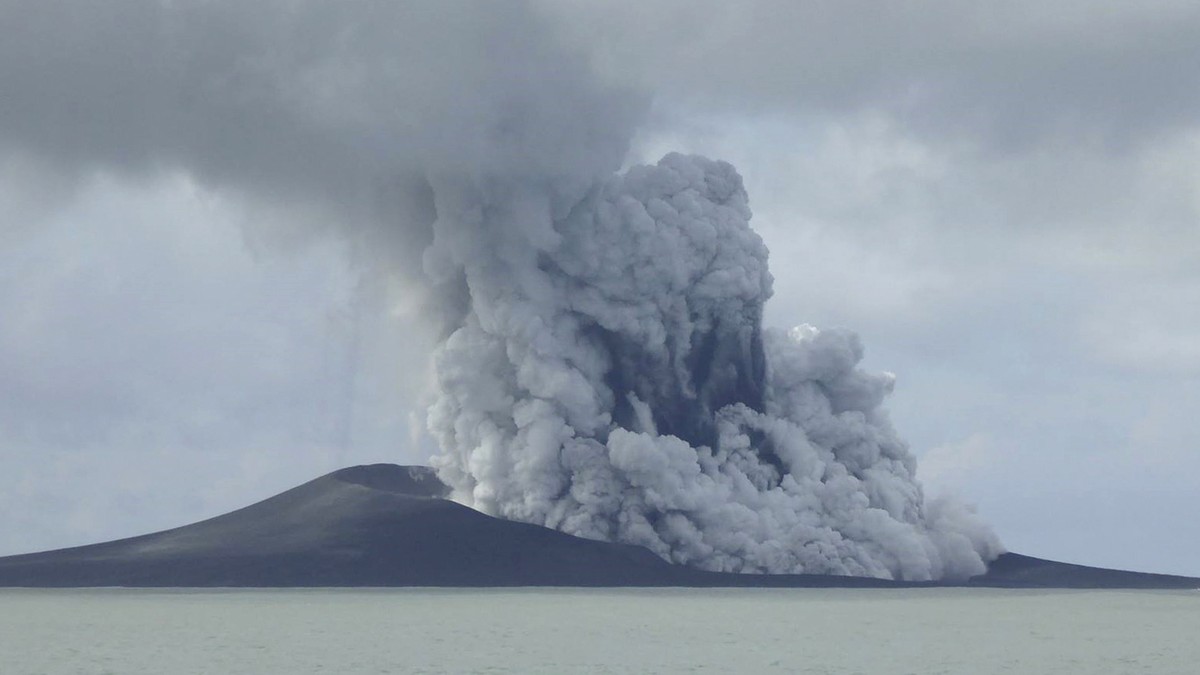 FILE - In this photo provided by New Zealand's Ministry of Foreign Affairs and Trade, the Hunga Tonga-Hunga Ha