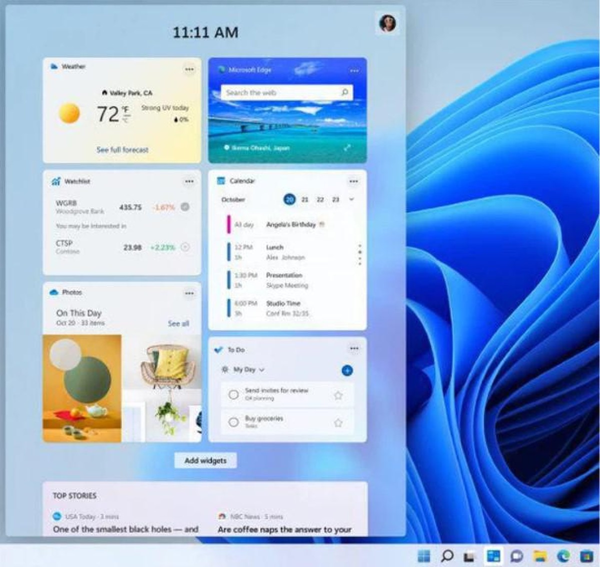 Les widgets Windows affichent, par exemple, des messages personnalisés provenant de divers médias.