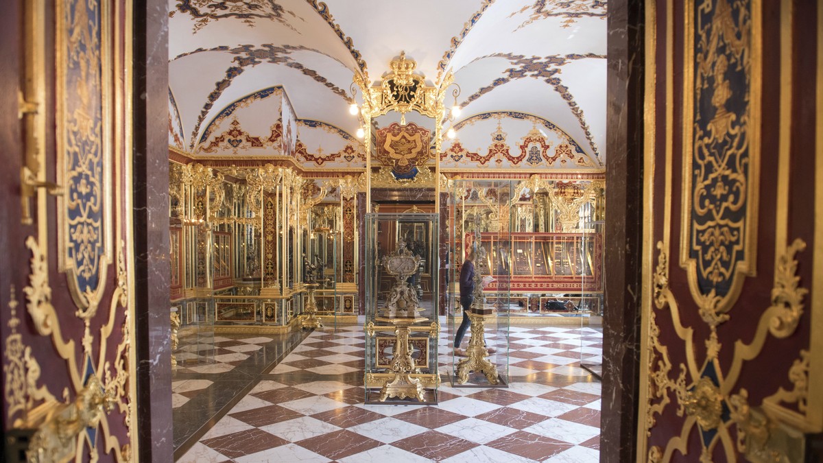 File - A part of the collection at the Jewellery Room of Dresden's Green Vault is pictured in Dresden, Germany, April 9, 2019. A trial over a jewellery heist on the Green Vault (Gruenes Gewoelbe) ...
