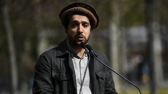 epa09100942 Ahmad Massoud, son of late Afghan commander Ahmad Shah Massoud, delivers a speech during a ceremony to unveil a commemorative plaque in honour of late Afghan anti-Taliban commander Massoud ...