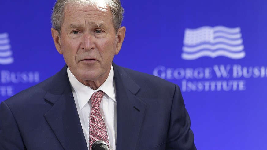 Former U.S. President George W. Bush speaks at a forum sponsored by the George W. Bush Institute in New York, Thursday, Oct. 19, 2017. (AP Photo/Seth Wenig)