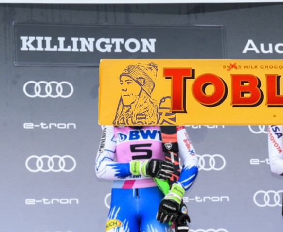 KILLINGTON, VT - NOVEMBER 25: (L-R) Petra Vlhova of Slovakia in 2 place, Mikaela Shiffrin of the US in 1st place and Frida Hansdotter of Sweden in 3rd celebrate on the podium on November 25, 2018