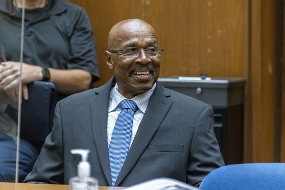 In this photo provided by Cal State LA, Maurice Hastings smiles at a hearing at Los Angeles Superior Court where a judge dismissed his conviction for murder after new DNA evidence exonerated him, Oct. ...