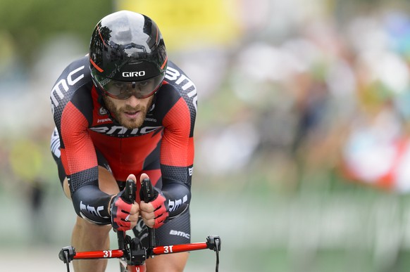 Danilo Wyss from Switzerland of team BMC Racing, in action during the 9th and last stage, a 38,4 km race against the clock, from Bern to Bern, at the 79th Tour de Suisse UCI ProTour cycling race, in Bern, Switzerland, Sunday, June 21, 2015. (KEYSTONE/Jean-Christophe Bott)