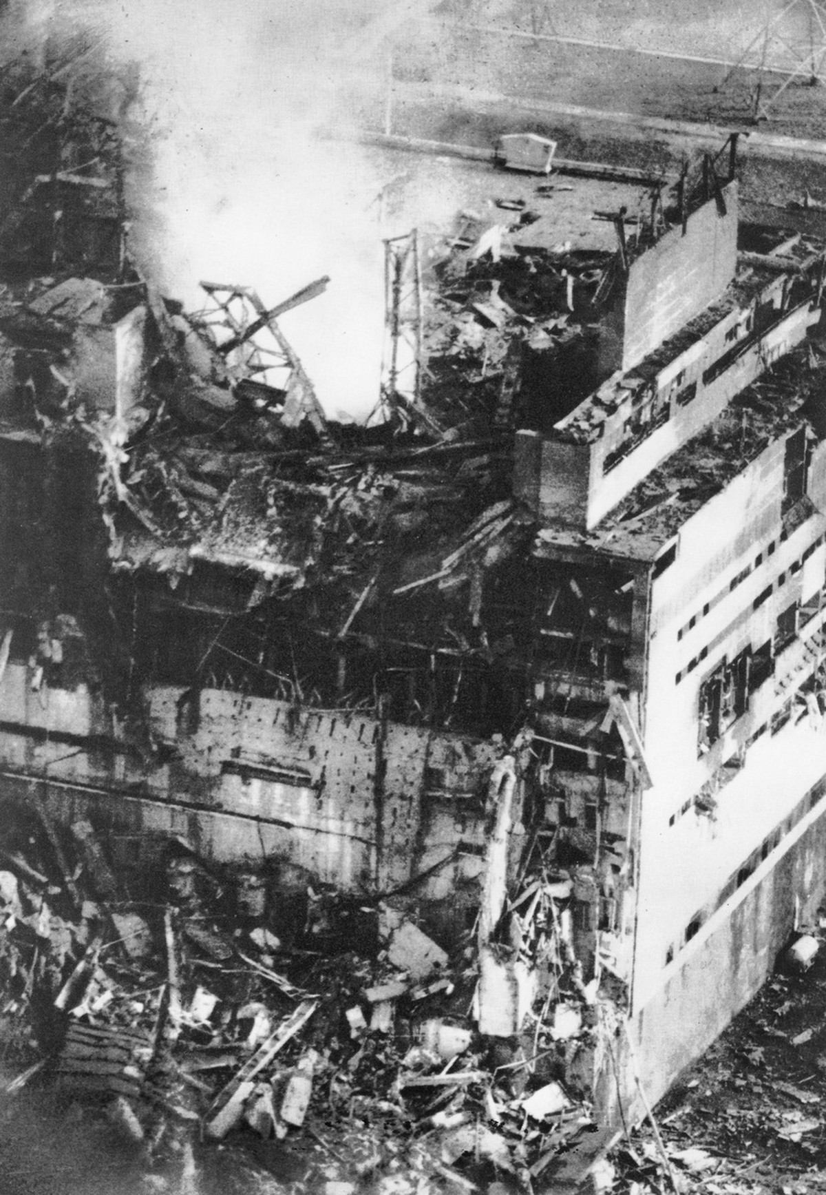 A unique photo of the 4th destroyed reactor of the Chernobyl nuclear power plant made by the plant's photographer Anatoliy Rasskazov in the first hours after the deadly April 26 1986 explosion. A ...
