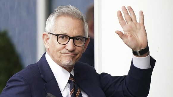 Soccer broadcaster Gary Lineker arrives ahead of the English Premier League soccer match between Leicester City and Chelsea, at the King Power Stadium, in Leicester, England, Saturday, March 11, 2023. ...