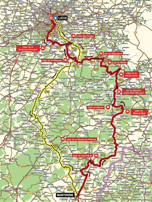 Durch die Ardennen – gelb ist hin, rot ist zürck.