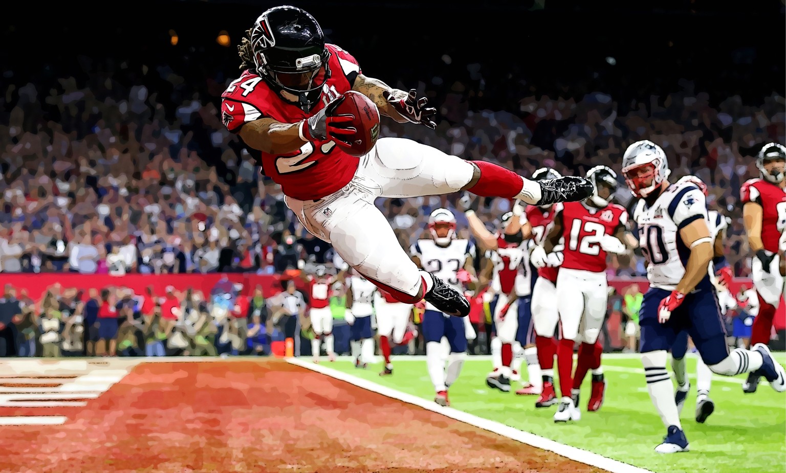 Touchdown! Spektakulär fliegt Devonta Freeman in die Endzone.