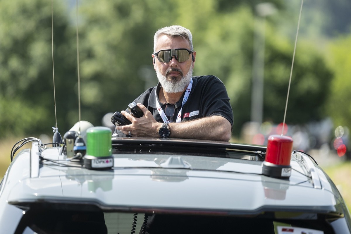 Event director Olivier Senn looks on during a 20 kilometres ride from Tuelersee to Oberwil-Lieli named "Gino Memorial Ride" which took place instead of the 6th stage to Oberwil-Lieli, at the ...