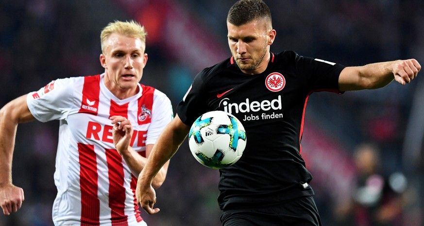 epa06216040 Cologne&#039;s Frederik Sorensen (L) in action against Frankfurt&#039;s Ante Rebic (R) during the German Bundesliga soccer match between FC Cologne and Eintracht Frankfurt in Cologne, Germ ...