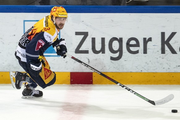 Zugs Lino Martschini im zweiten Eishockey Playoff-Finalspiel der National League zwischen dem EV Zug und dem SC Bern, am Samstag, 13. April 2019, in der Bossard Arena in Zug. (PPR/Alexandra Wey)