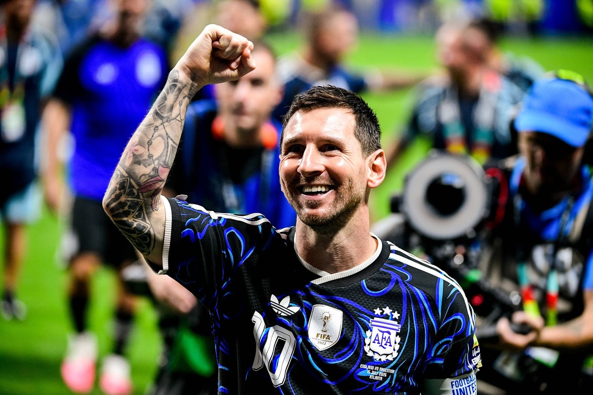 ATLANTA, GEORGIA - JULY 15: Lionel Messi of Argentina celebrates his team s win after the FIFA World Cup, WM, Weltmeisterschaft, Fussball 2026 Semi Final match between England and Argentina at Atlanta ...