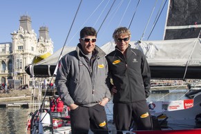Jean Le Cam (l.) und Bernard Stamm beim Start zum Barcelona World Race&nbsp;